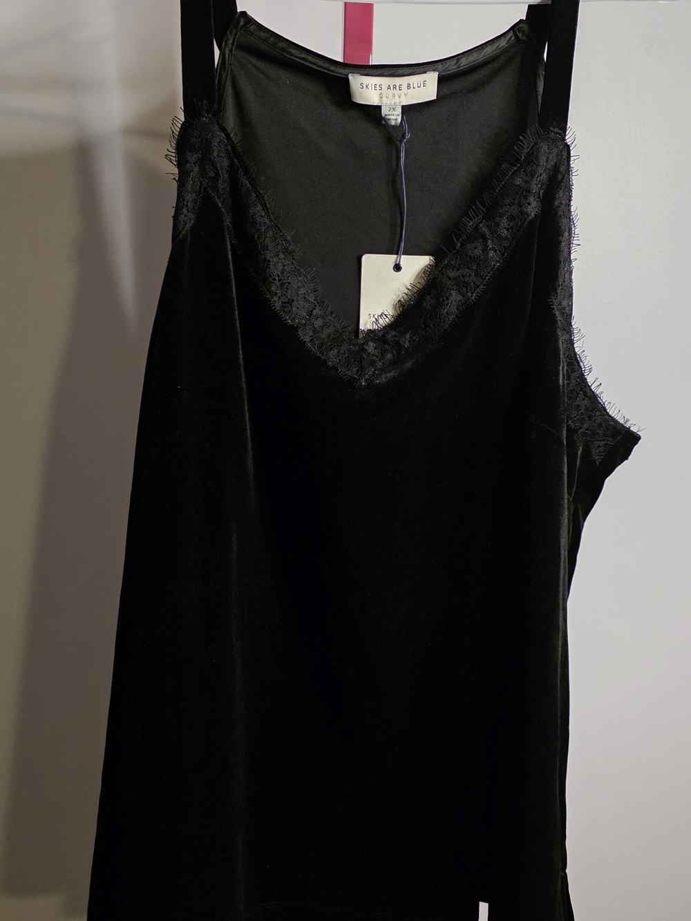 Skies Are Blue Black Velvet Lace-Trim Tank Sz 2X